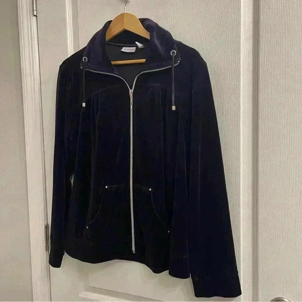 Zenergy By Chico’s | Dark Purple Velour Rhinestone Track Jacket - Picture 3 of 11